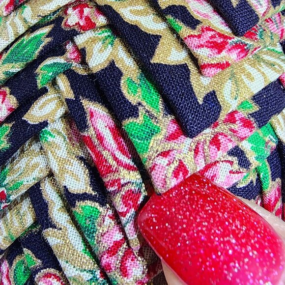 VTG Huge Handmade Herringbone Cloth Navy Pink Gold Christmas Holiday Ornament - Picture 4 of 12